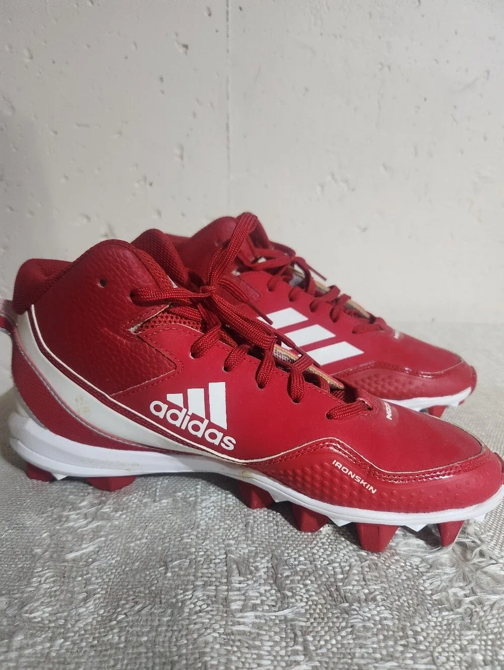 adidas Mens Red Athletic High-Top Sneakers with White Stripes